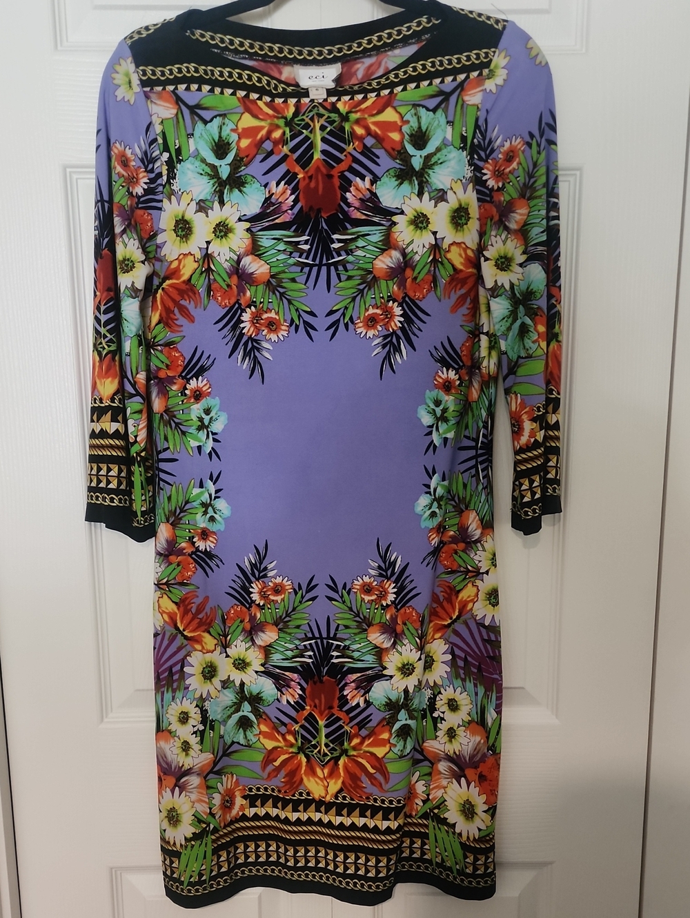 ECI Purple Floral Long-Sleeve Shift Dress